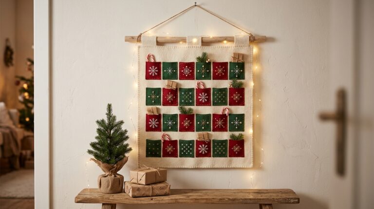 DIY advent calendars: felt pocket wall hanging with fairy lights