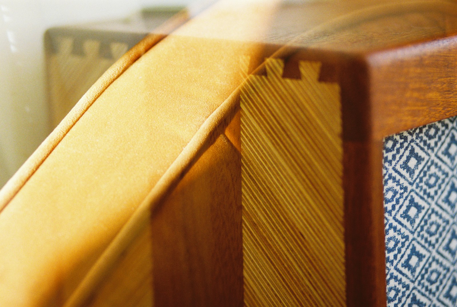 Close up of a dovetail joint on a handmade wooden frame