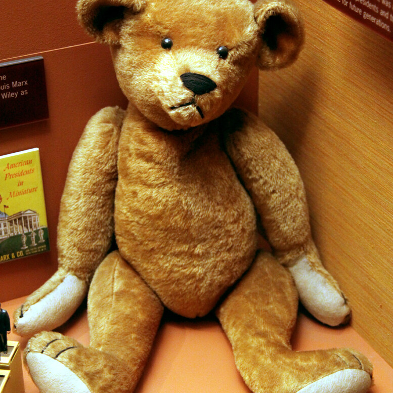 Early 1900s teddy bear on display at the Smithsonian