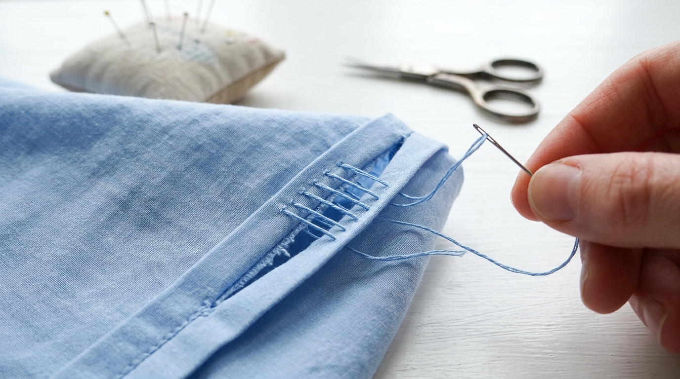 Invisible ladder stitch, a neat way to fix holes in clothes along split seams