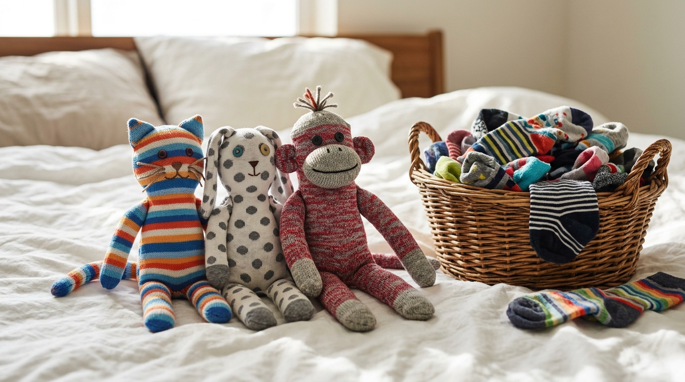 Declutter before Christmas with sock animals made from single socks