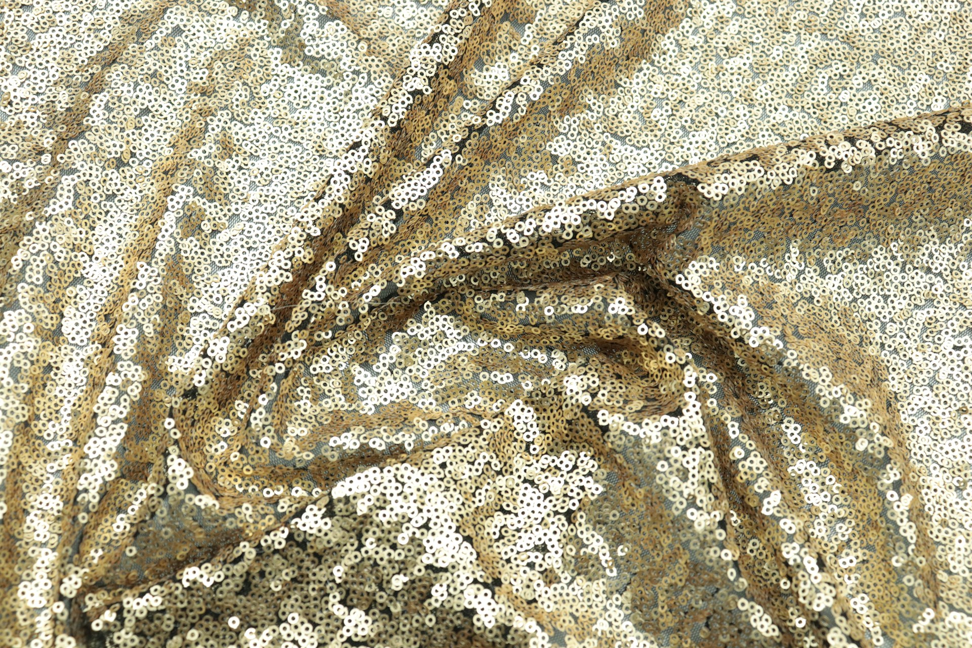 Close up of gold sequin fabric for a sparkly table runner