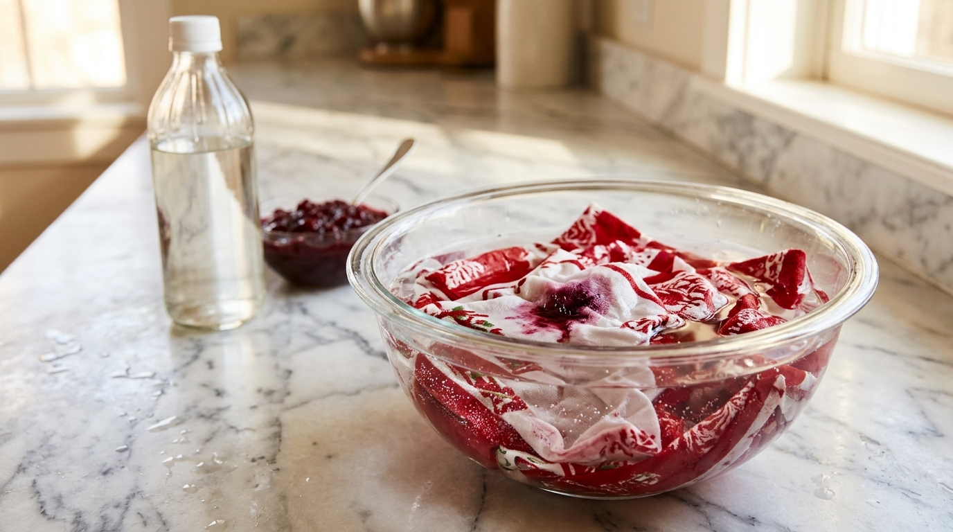 Holiday stain removal for cranberry sauce on napkins soaking in cold water