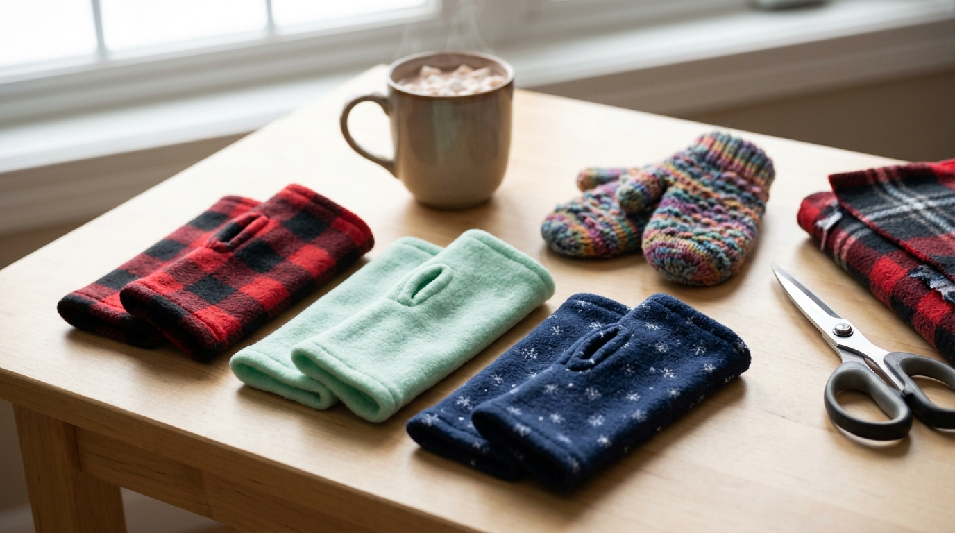 Things invented by kids: three pairs of fleece wrist warmers with thumb holes