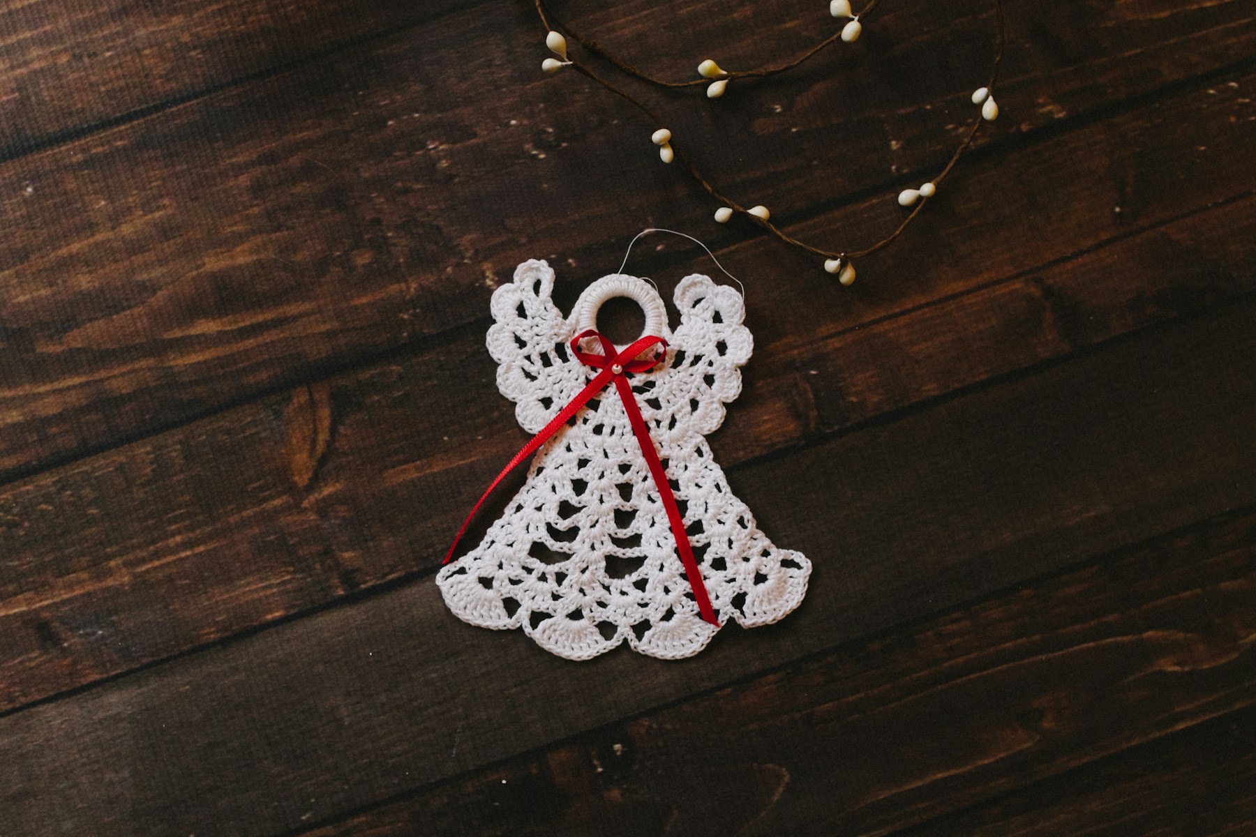 White knitted angel ornament, recycled Christmas decorations from an old sweater