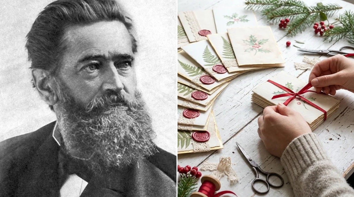 Louis Prang Christmas Cards inspired handmade Victorian cards with ferns, lace and red wax seals