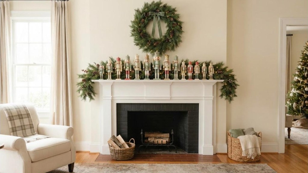 Nutcracker parade Christmas mantel ideas with painted thrift store nutcrackers