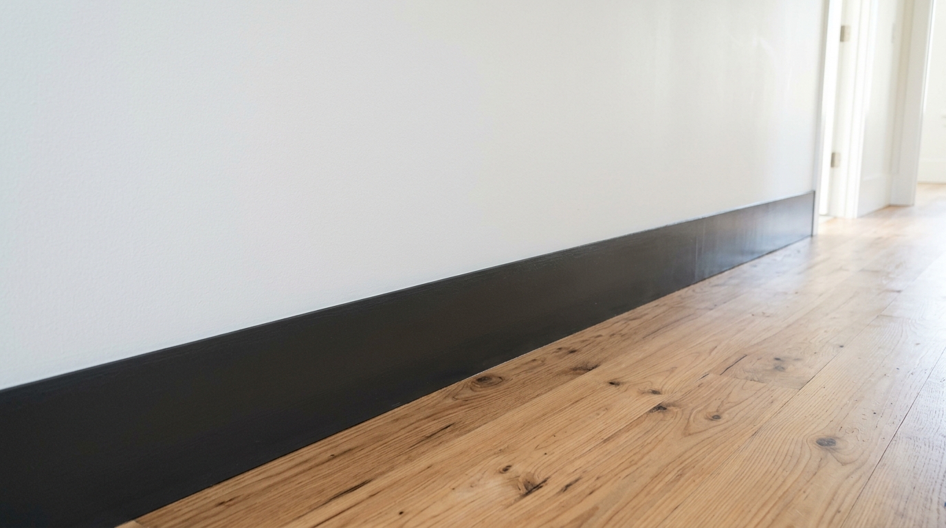Painted trim ideas hallway wall with a painted faux baseboard band of glossy charcoal paint along the bottom