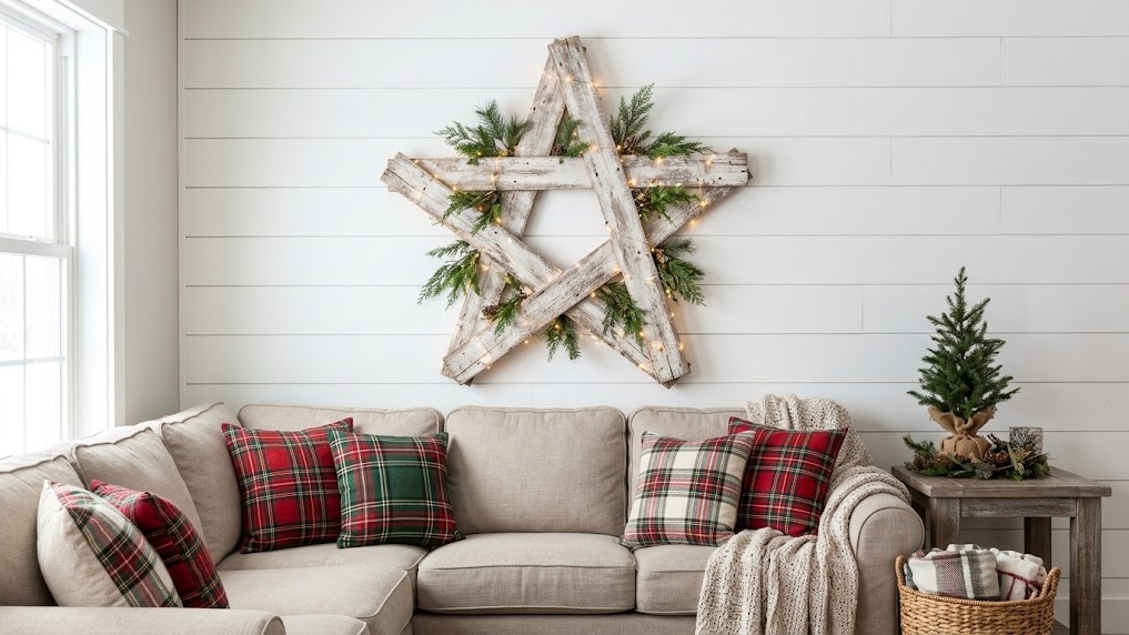 Pallet Christmas decor star wall hanging made from wood slats
