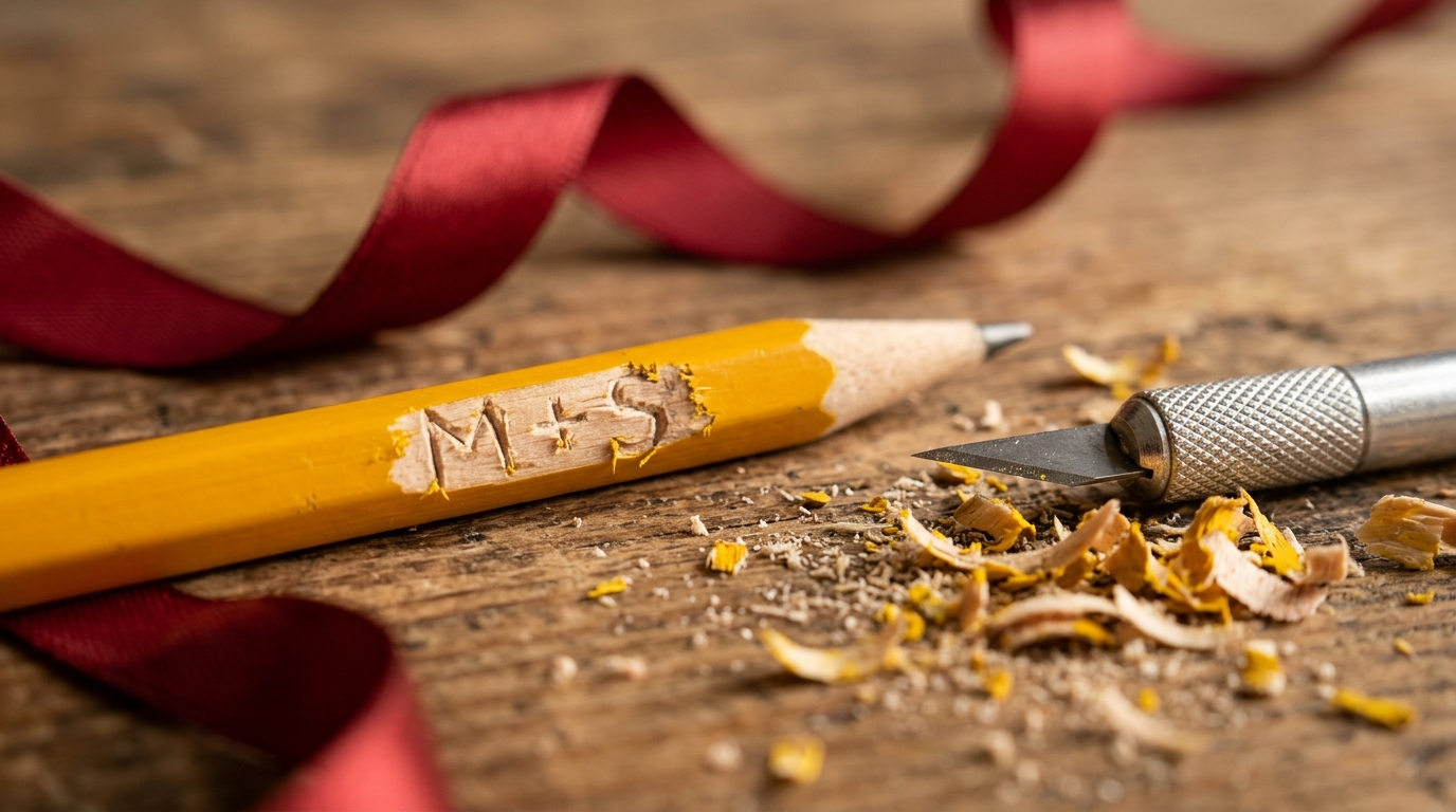 Pencil carved from pencil style gift with initials in the paint