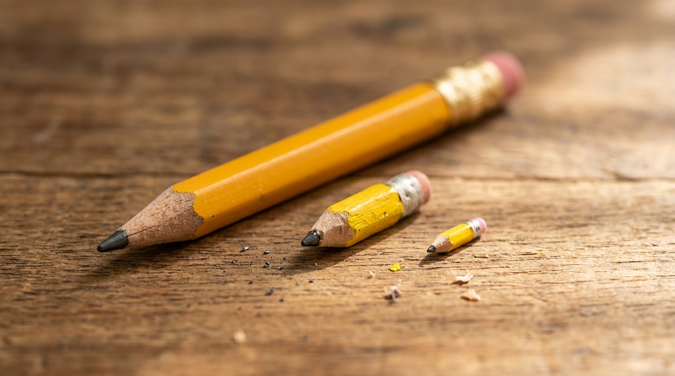Three pencils in shrinking sizes lined up like nesting dolls