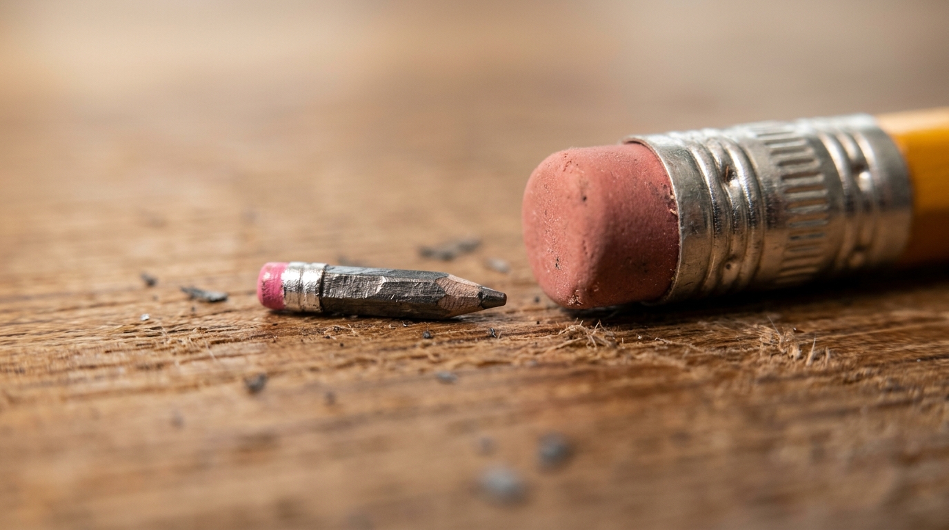 Pencil carved from pencil with a tiny pink eraser end