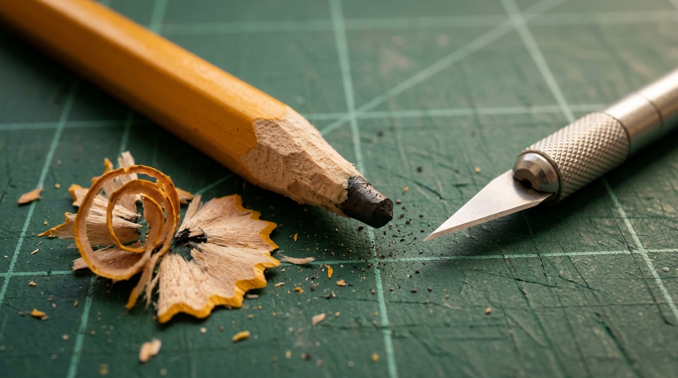 Pencil carved from pencil project with outer wood shaved away