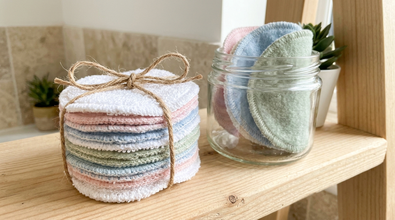 Sewing projects to sell: reusable terry and flannel makeup rounds tied with twine