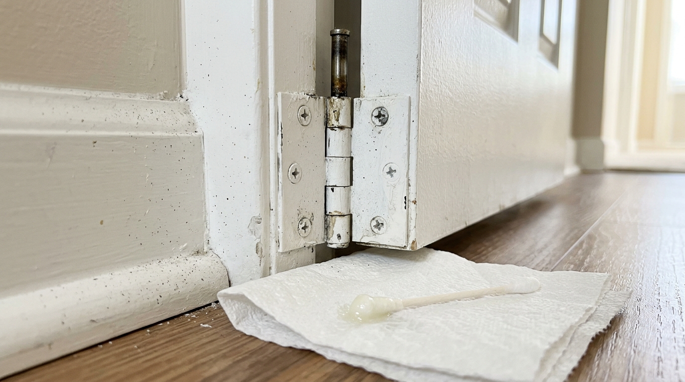 Before guests arrive fix for a squeaky door hinge with the pin pulled up