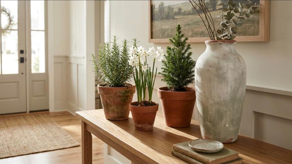 Things to Stop Buying planters of thrifted terracotta pots painted with a textured stone finish
