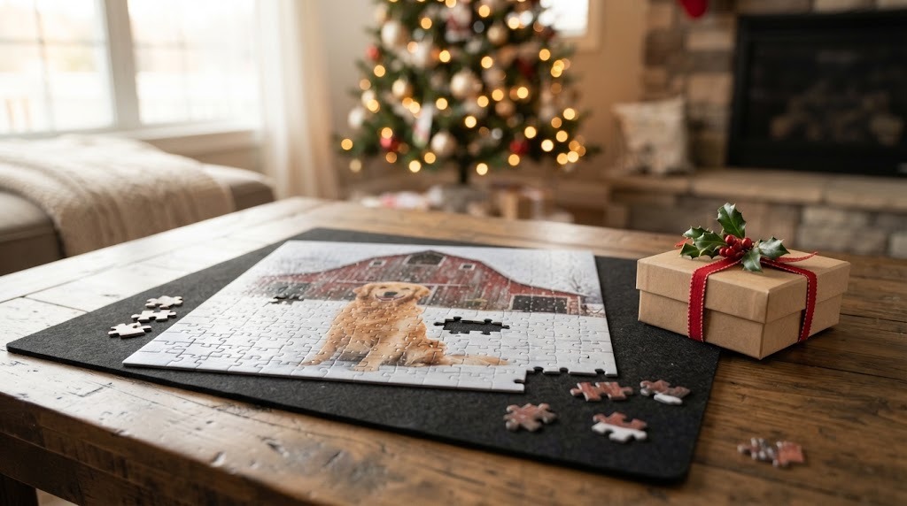 Sentimental Christmas Gifts idea, a homemade jigsaw puzzle of a family dog photo