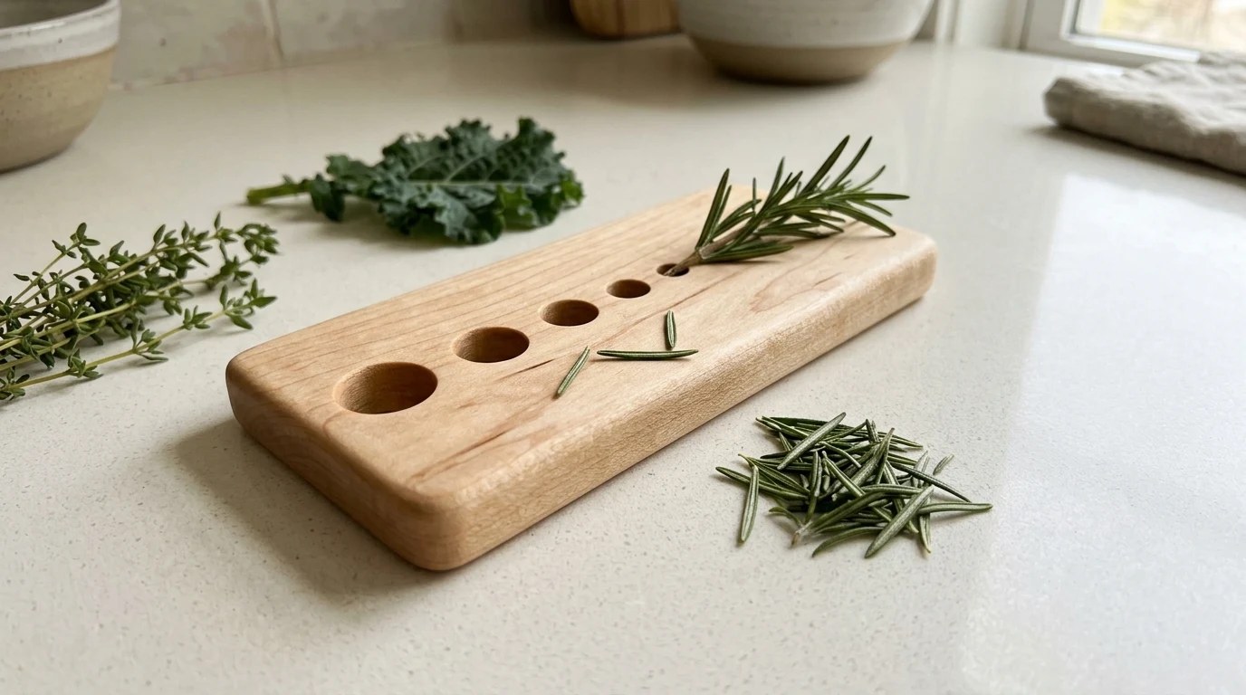 Scrap wood projects for cooks: a maple herb stripper board with graduated holes