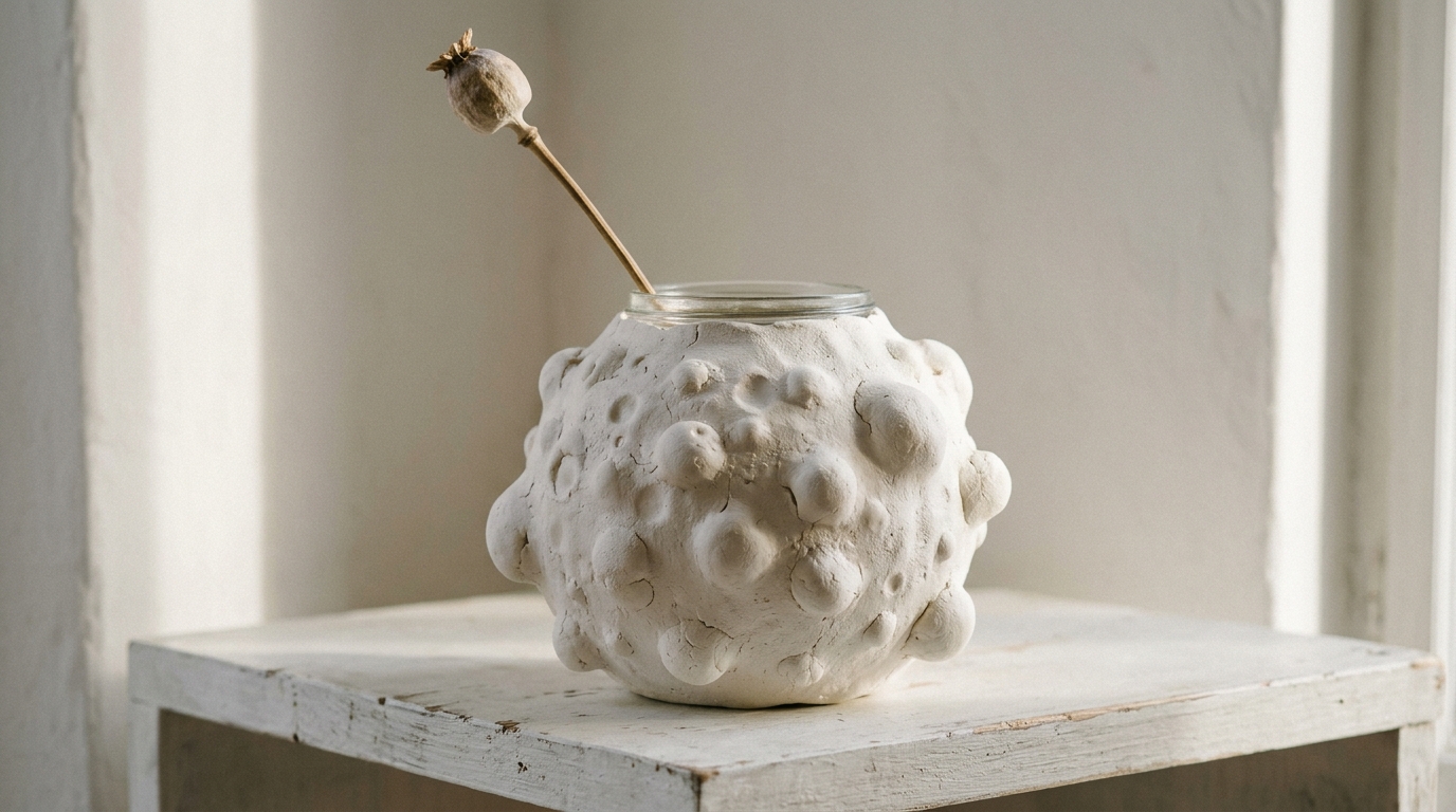 DIY vase ideas with clay, a glass jar covered in white air dry clay bubbles
