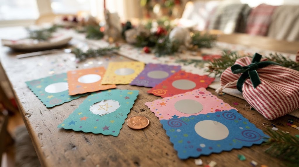 DIY white elephant gifts: homemade scratch off cards with a coin