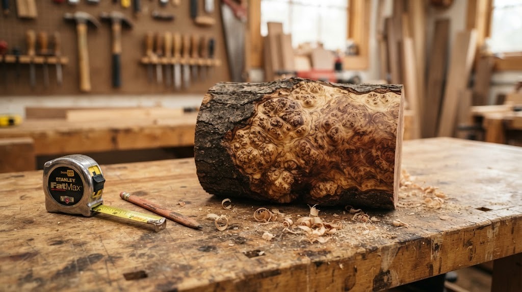 Apple log with knobby burl that will become a wooden coffee mug