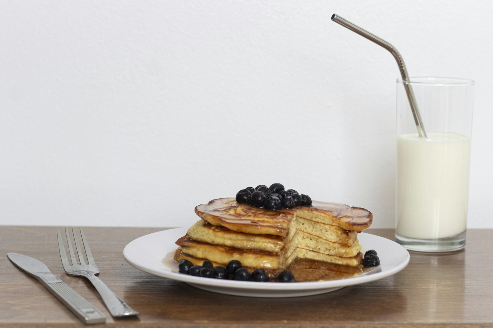 Stack of buttermilk pancakes with blueberries