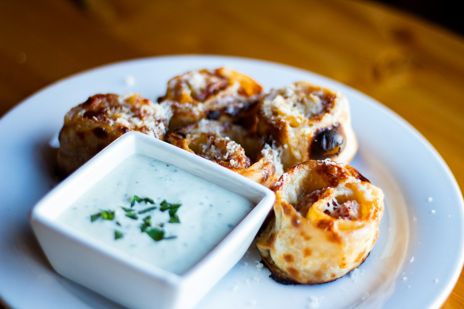 Pizza rolls with dipping sauce