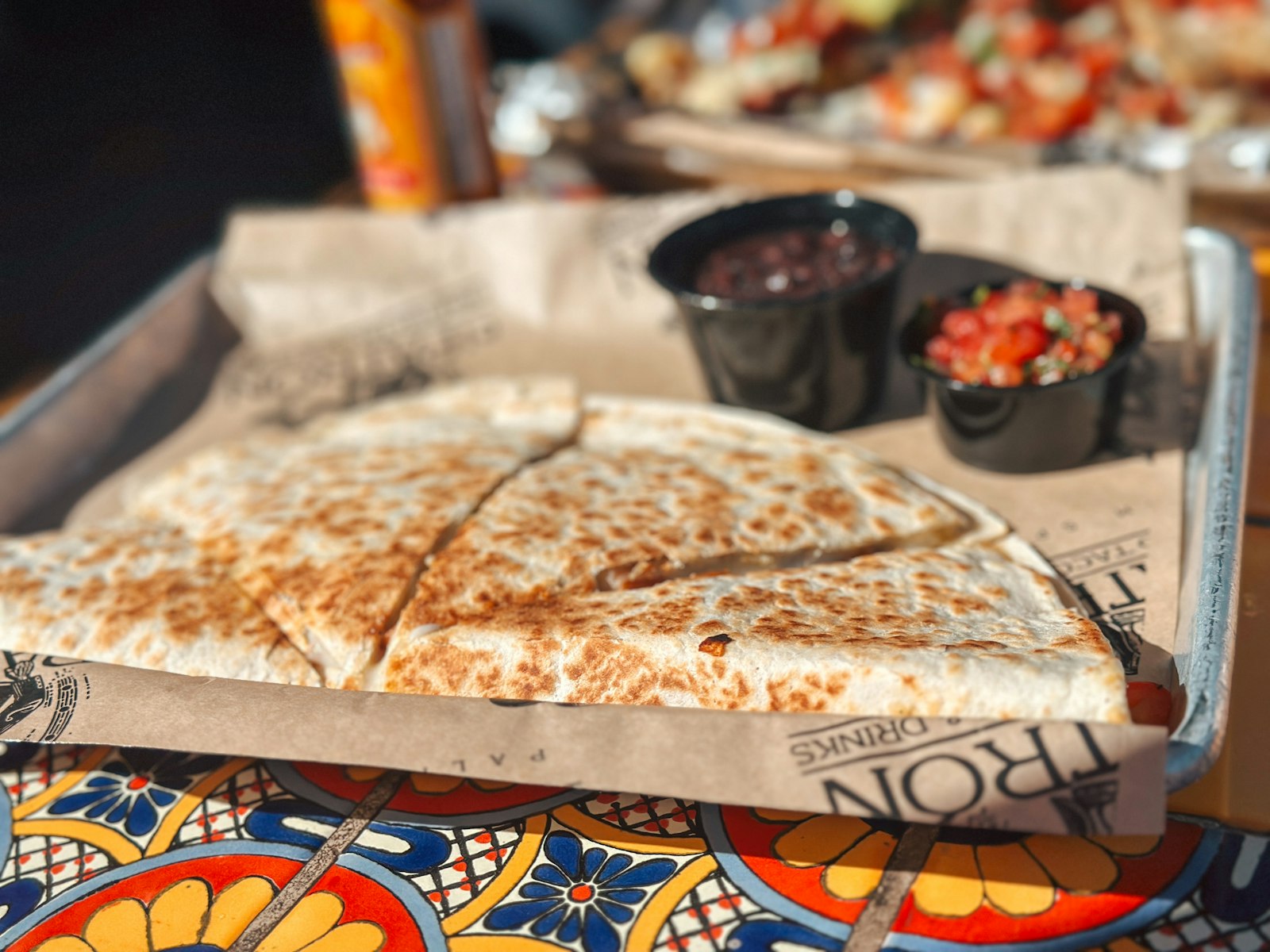 Crispy quesadilla cut into wedges