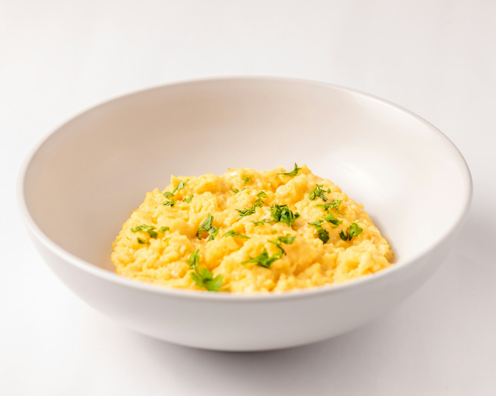 Soft scrambled eggs in a bowl