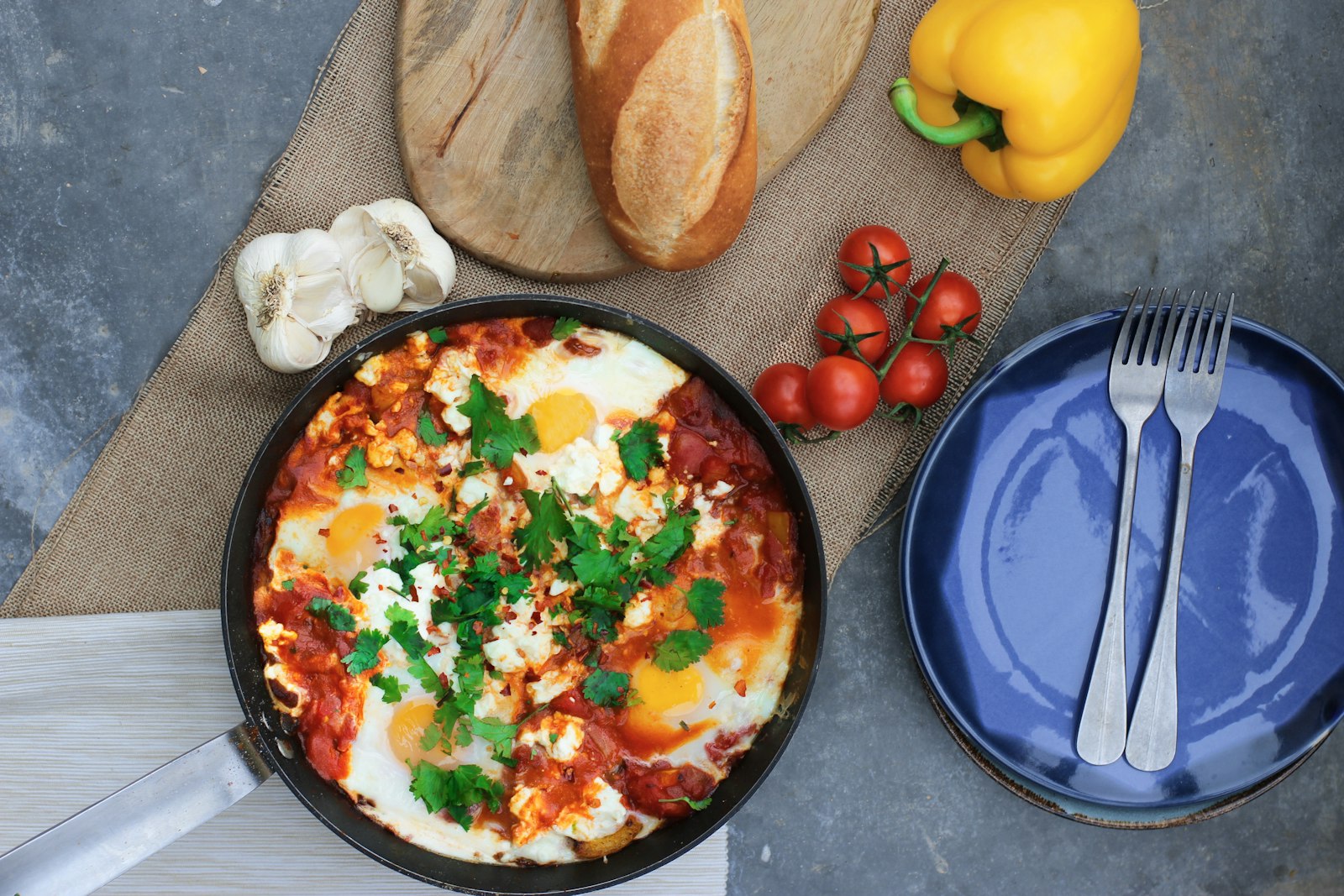 Shakshuka with eggs in tomato sauce