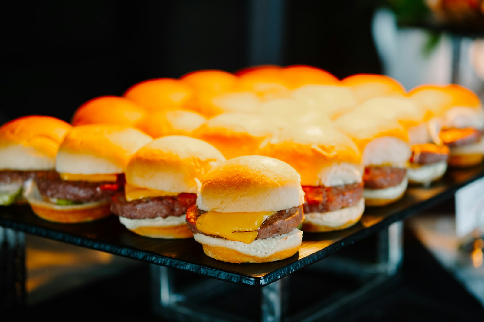 Cheeseburger sliders lined up