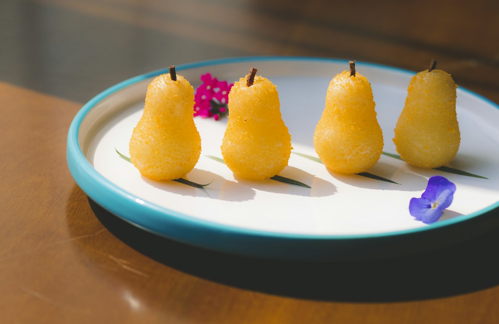 Poached pears on a plate