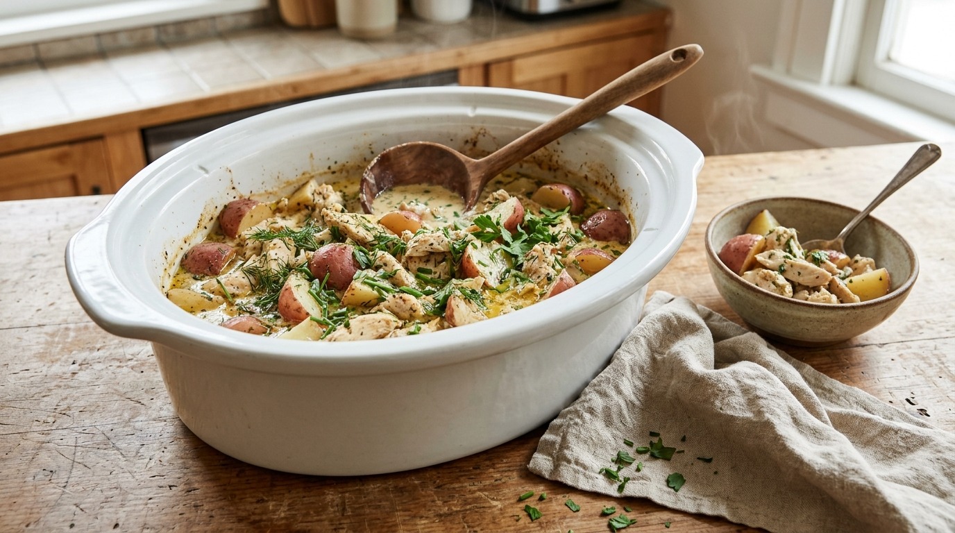 Creamy ranch slow cooker dinner with fresh herbs