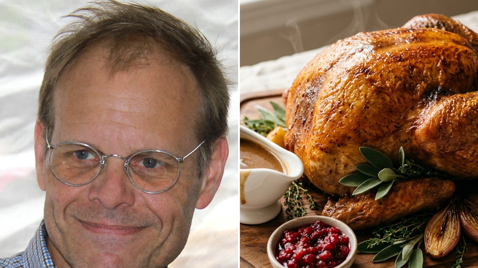 Alton Brown Thanksgiving inspired dry-brined roast turkey with gravy boat