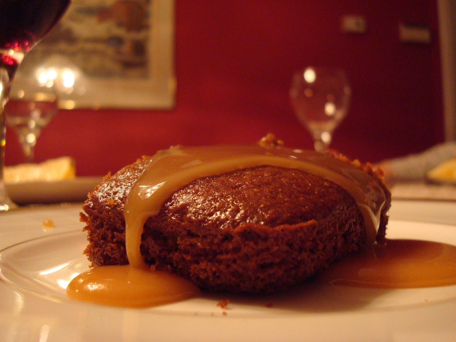 Sticky gingerbread cake with caramel sauce, a cozy holiday baking dessert