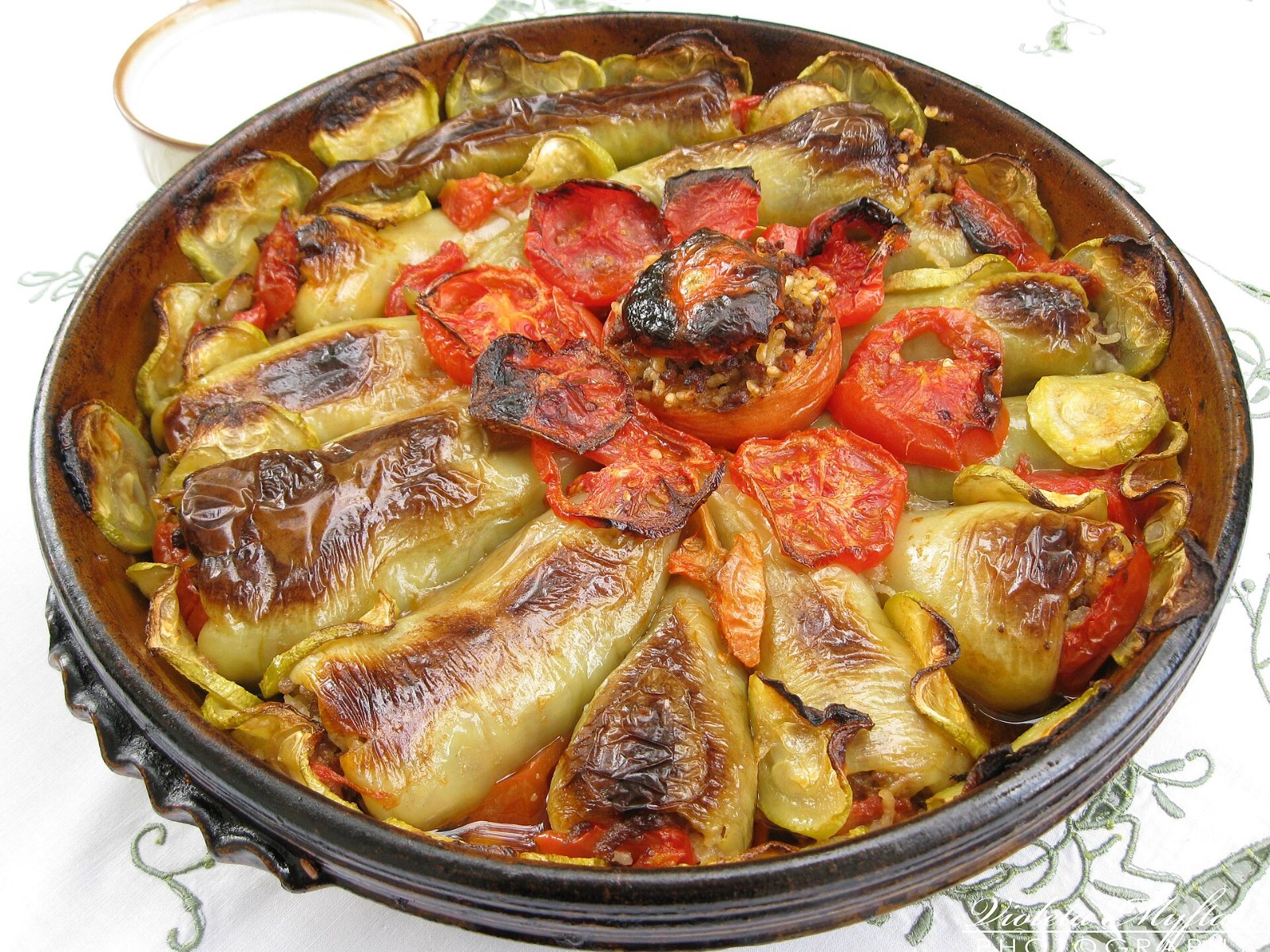 Freezer friendly stuffed bell peppers baked with meat and rice