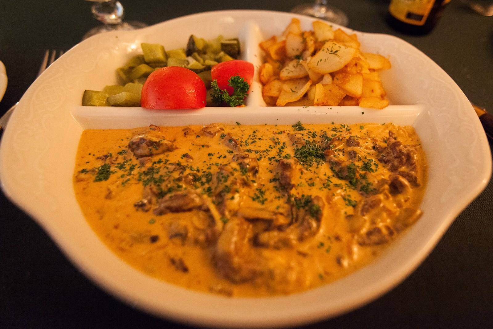 Beef stroganoff in a creamy mushroom sauce