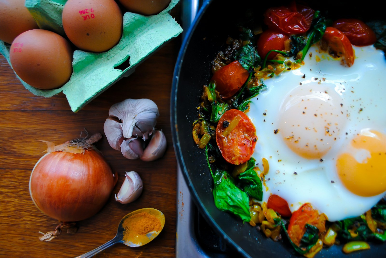 Breakfast for dinner skillet with eggs and potatoes