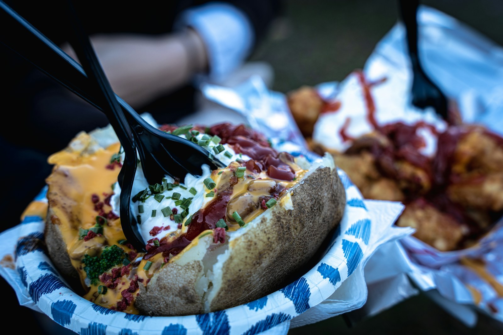 Loaded baked potato with cheese and toppings