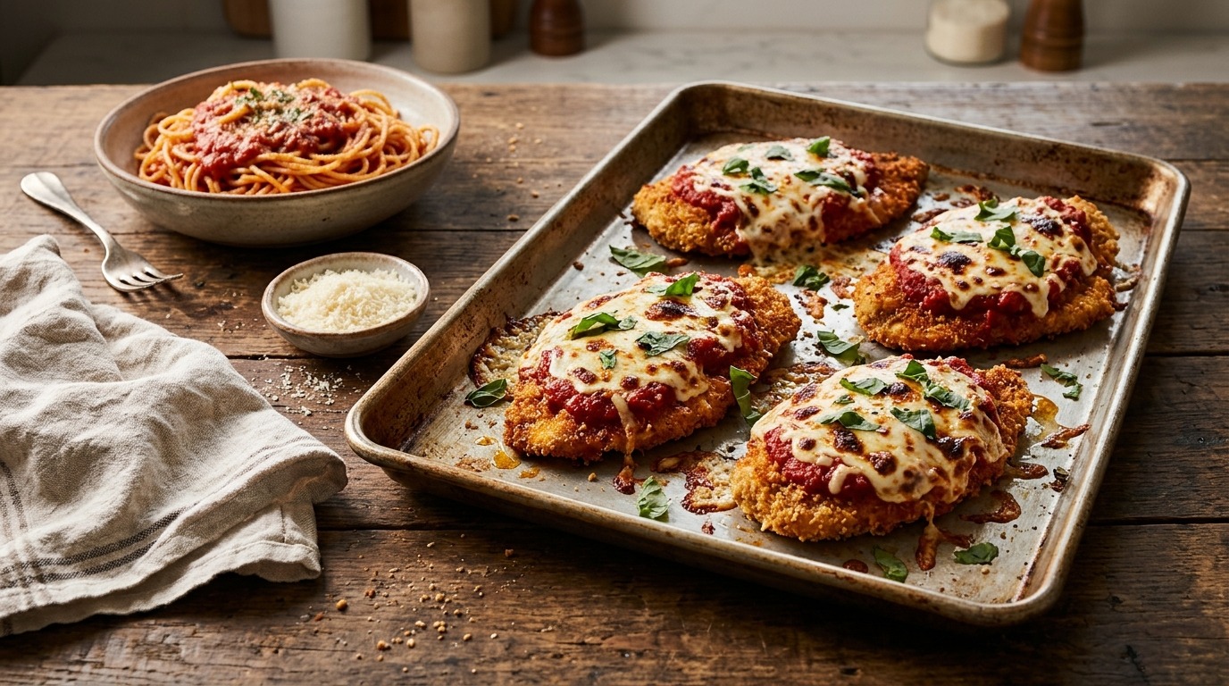 Sheet pan chicken parmesan inspired by Valerie Bertinelli recipes