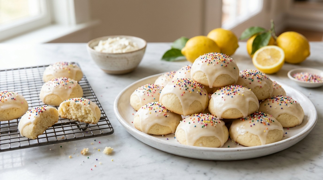 Soft glazed ricotta cookies with sprinkles