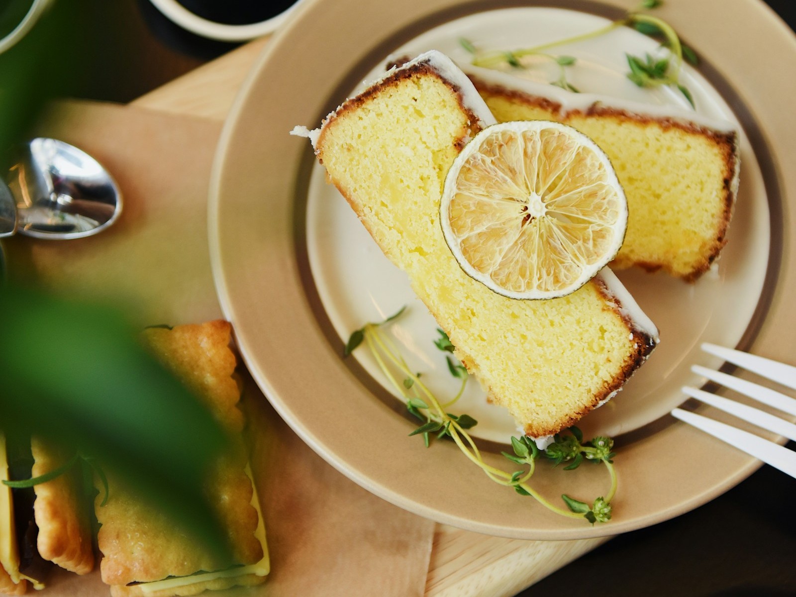 Slice of lemon olive oil cake for a Valerie Bertinelli recipes dessert