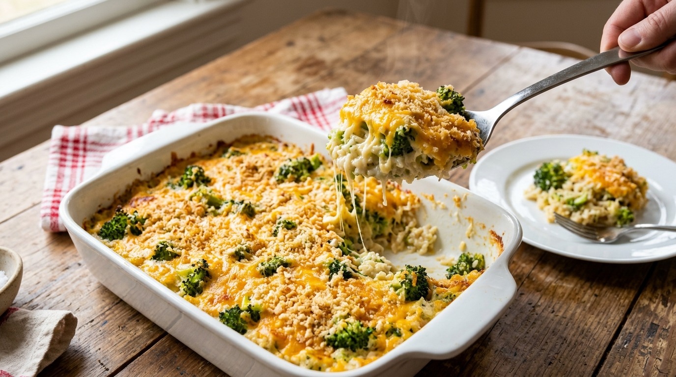Family favorite cheesy broccoli rice casserole