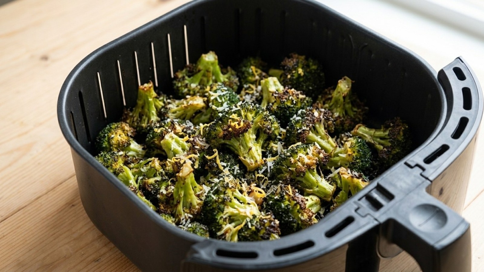 Air fryer hacks: crispy parmesan broccoli in an air fryer basket