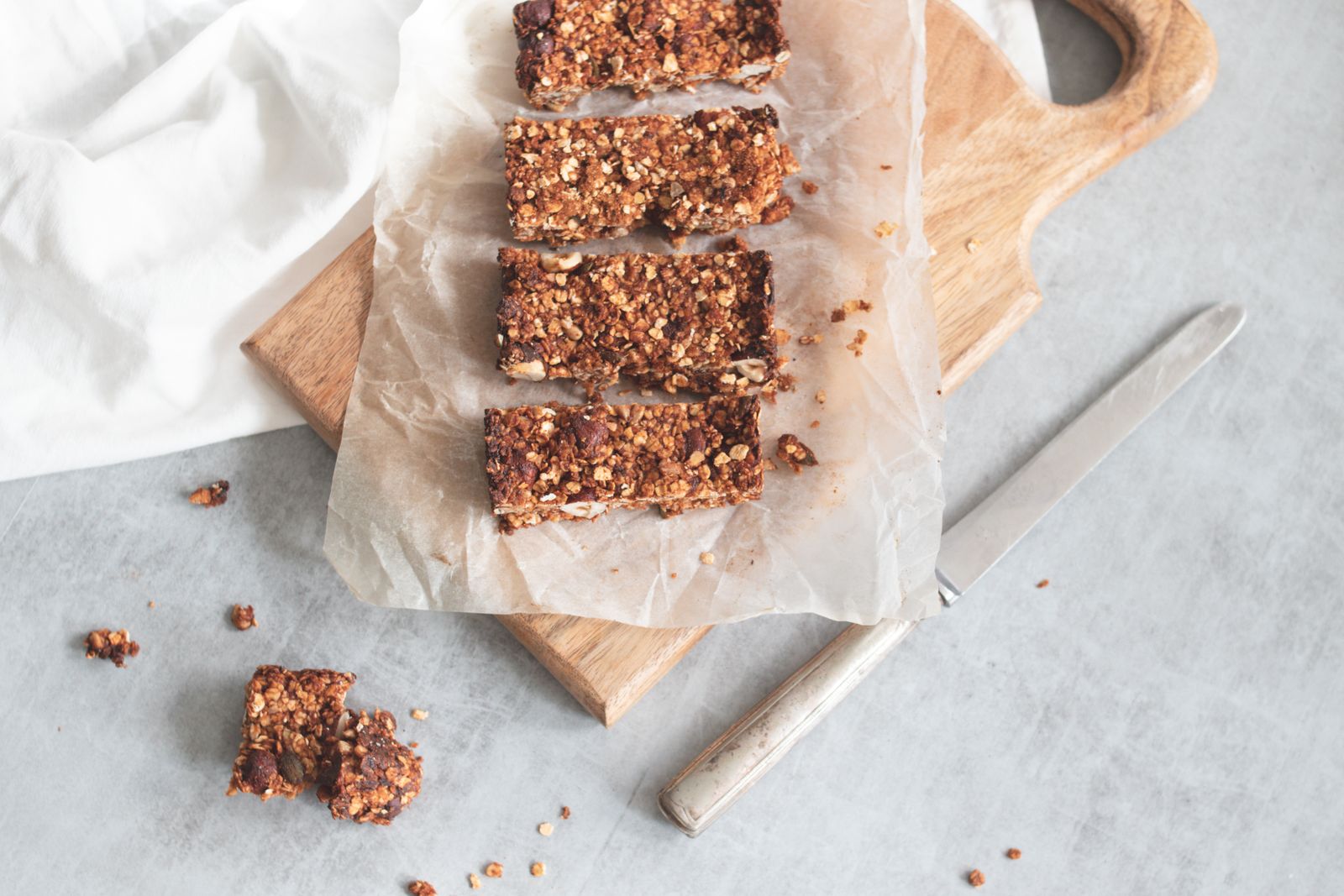 Homemade granola bars on parchment paper