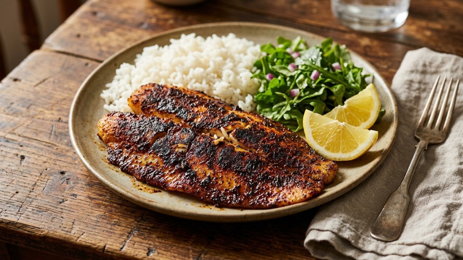 White fish recipes: blackened catfish fillets with a dark spice crust