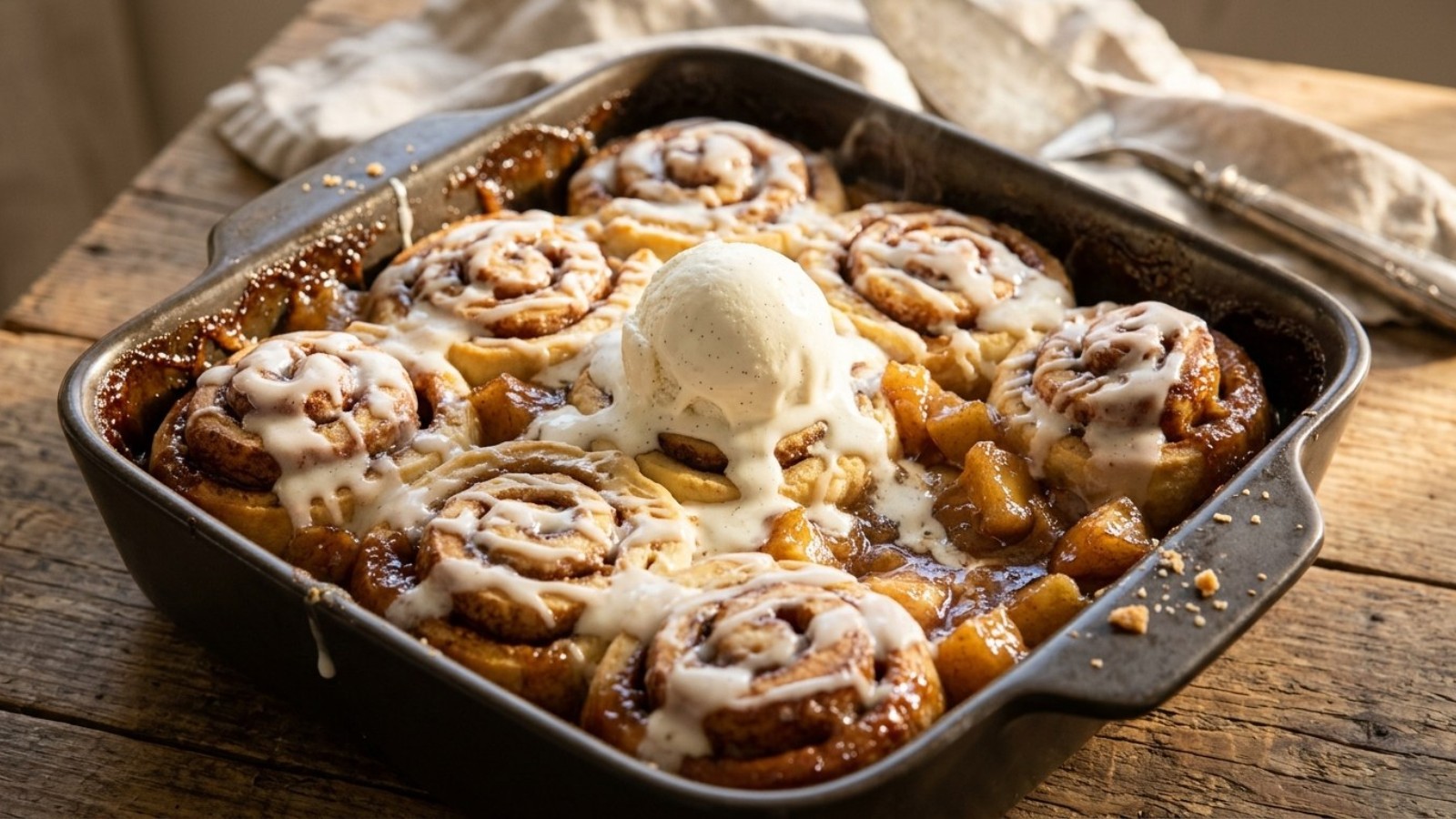 Canned cinnamon roll hacks: apple pie cinnamon rolls baked with sticky apple filling