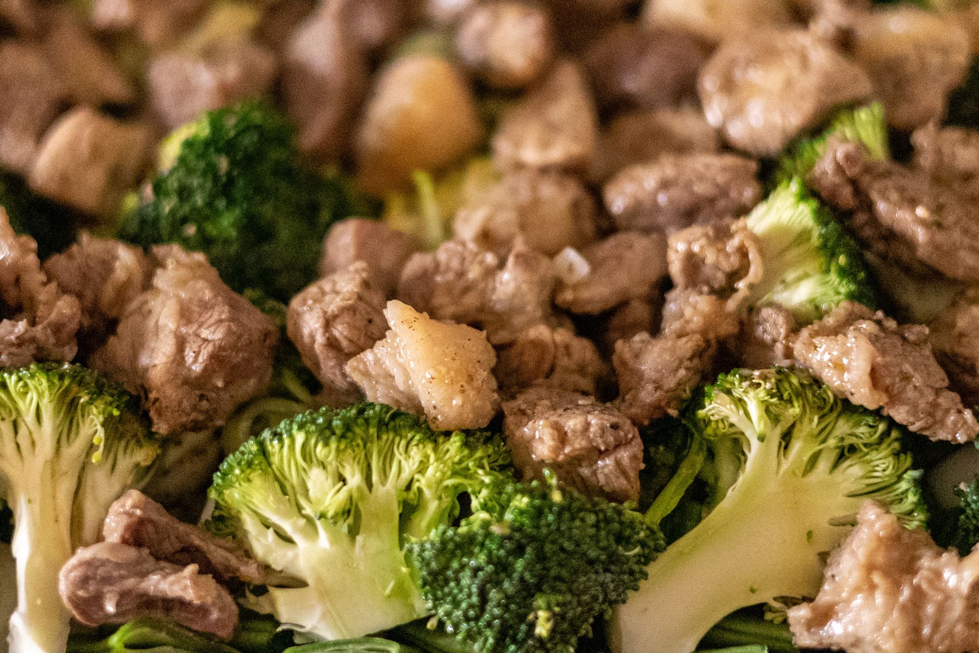 Broccoli stir fry with a glossy brown sauce