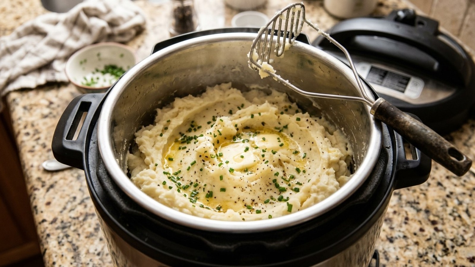 Instant Pot hacks: fluffy mashed potatoes with butter and chives in the pot