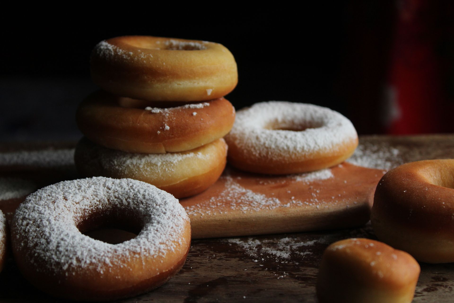 Leftover mashed potatoes: old fashioned donuts dusted with powdered sugar